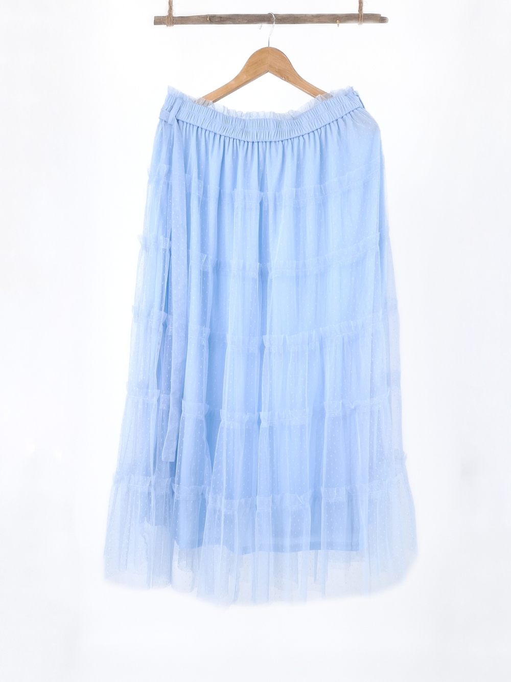 ✨BTFBM Light Blue Tiered Tulle Mesh Swiss Dot Maxi Skirt XL✨